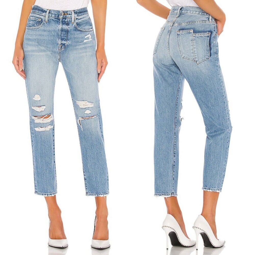 FRAME Jeans 25 Mix Pocket Le Original Distressed Straight Crop Denim Zuma Bay